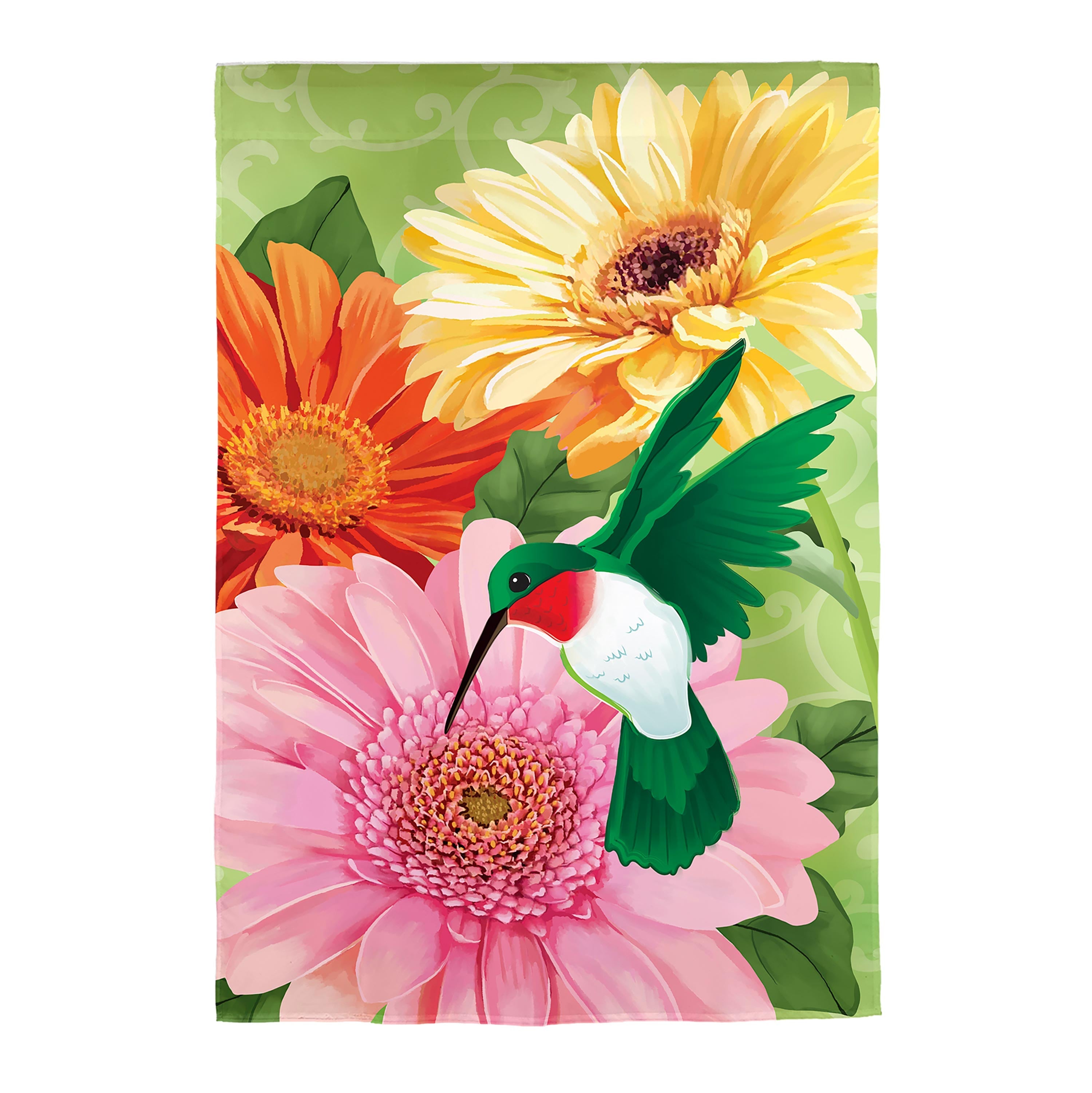 Hummingbird and Daisy Trio Applique House Flag