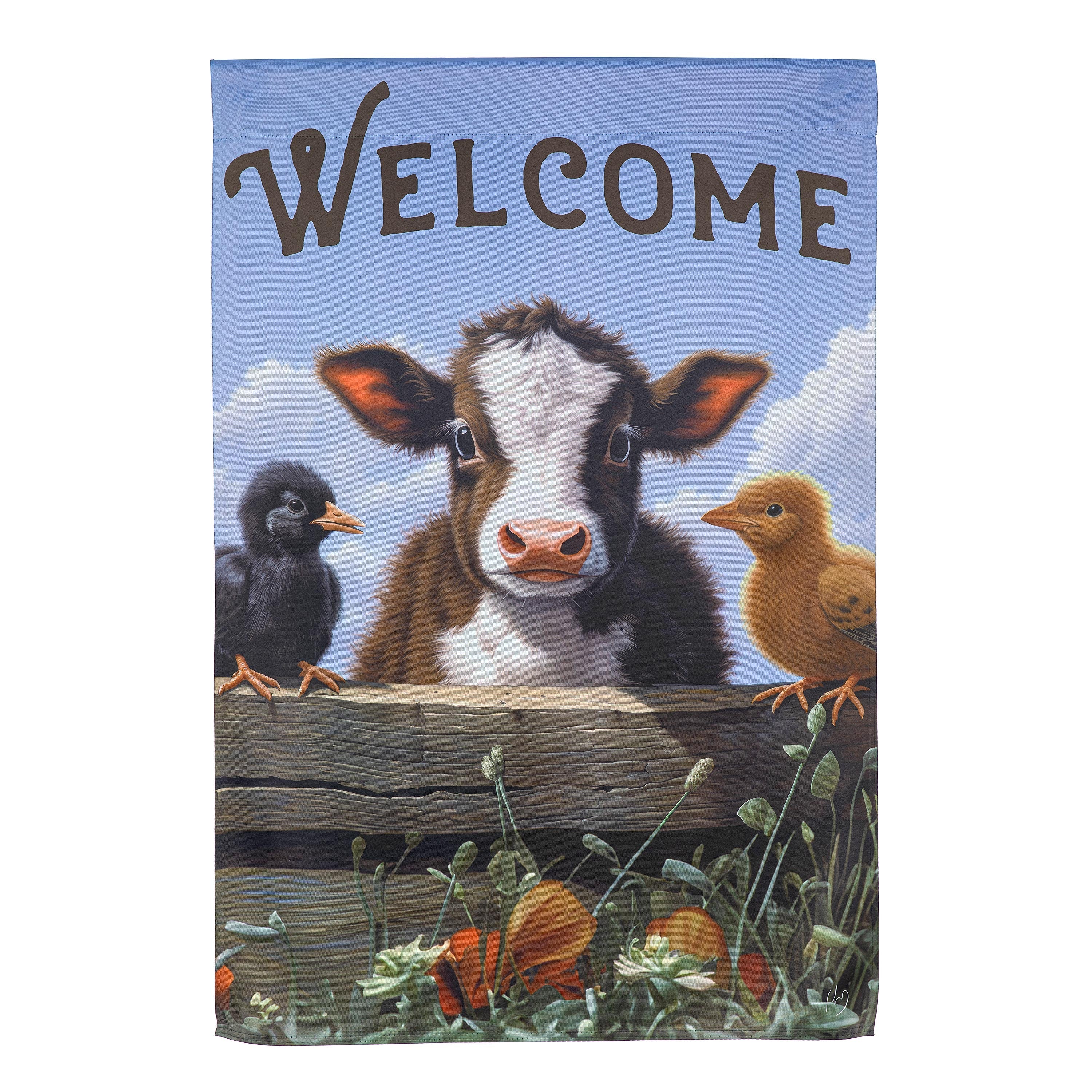 Cow and Chicks Suede House Flag