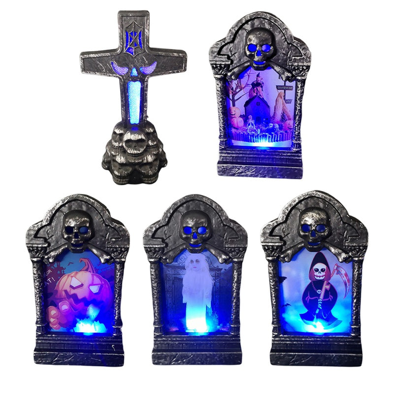 SpookyGlow LED Headstone Light – Halloween Yard Decor