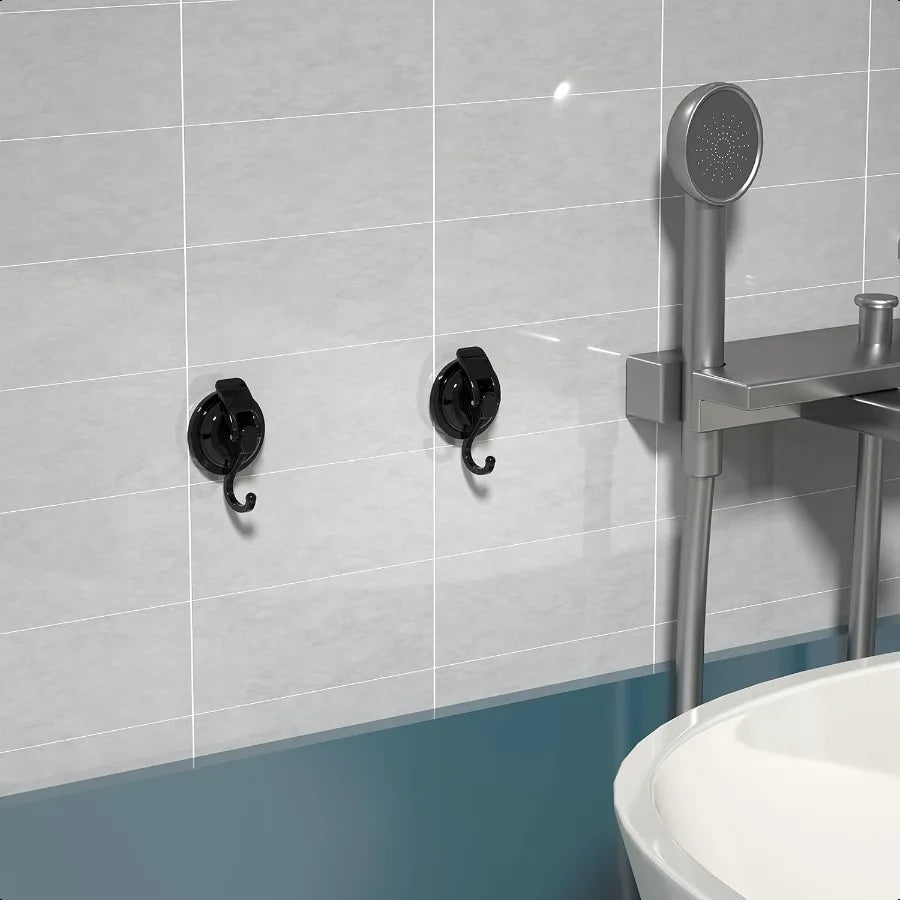 Heavy Duty Vacuum Suction Cup Hooks Matte Black Plated Polished Super Suction for Kitchen Bathroom 2 Pack