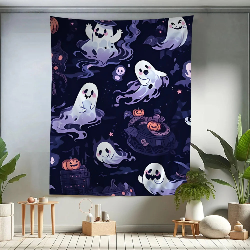 VIKAMA Spooky Castle & Cat Halloween Wall Tapestry