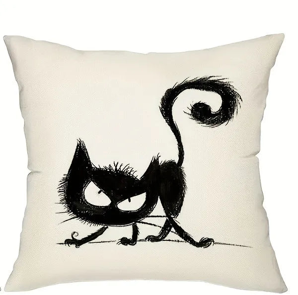 Spooky Black Cat Halloween Throw Pillow Cover