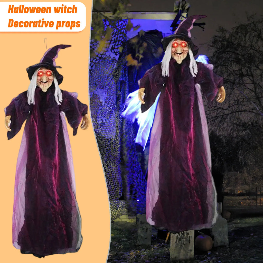 7 Styles Hot Halloween Electronic Witch Decor, Life-size Hanging Witch Halloween Decor, Scary Flying Electronic Witch For Decor