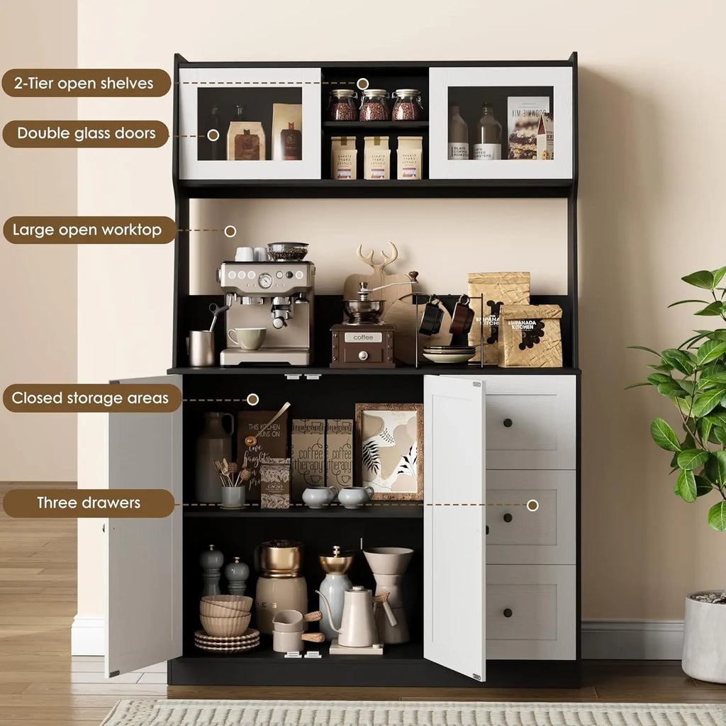 67"Tall Kitchen Pantry Cabinet Buffet Cabinet Sideboard Storage Hutch Cabinet with Drawers & Adjustable Shelves for Dining Room