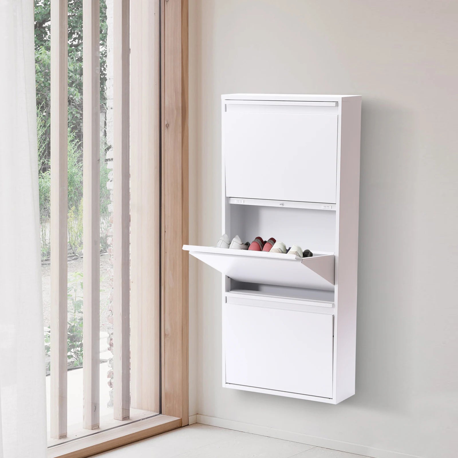 TriFlip Quiet-Close Shoe Cabinet – Wall/Floor Metal Rack