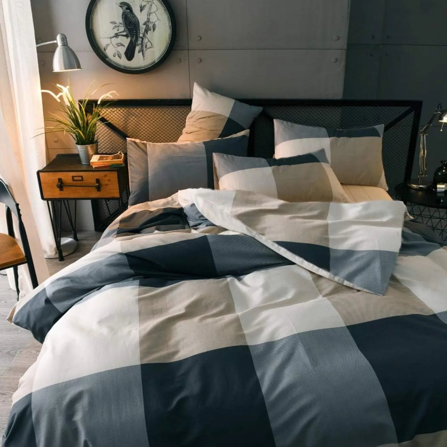 Plaid Luxe Queen Comforter Set – Fluffy Modern Grid