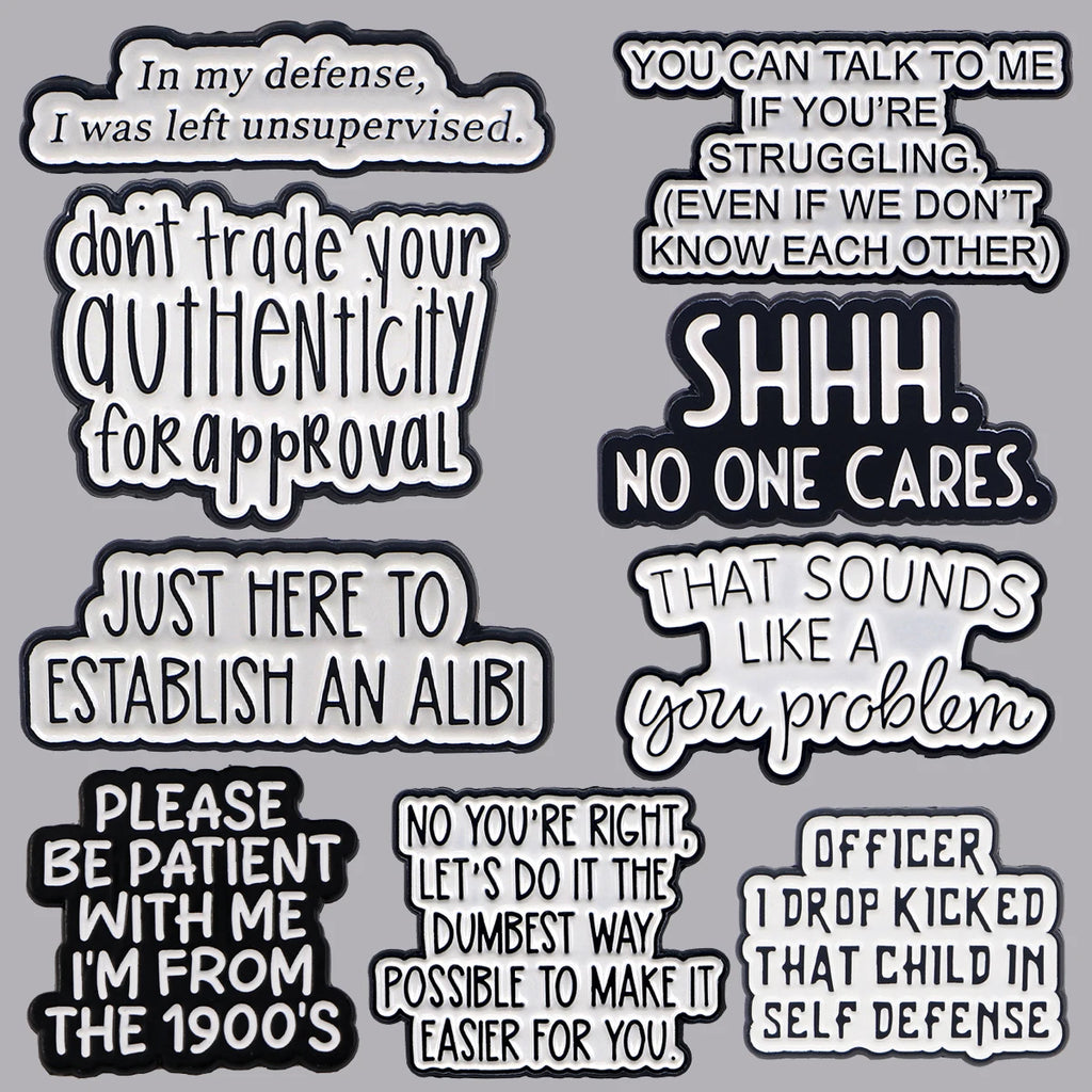PhrasePins: Cartoon Quote Enamel Brooches & Backpack Badges