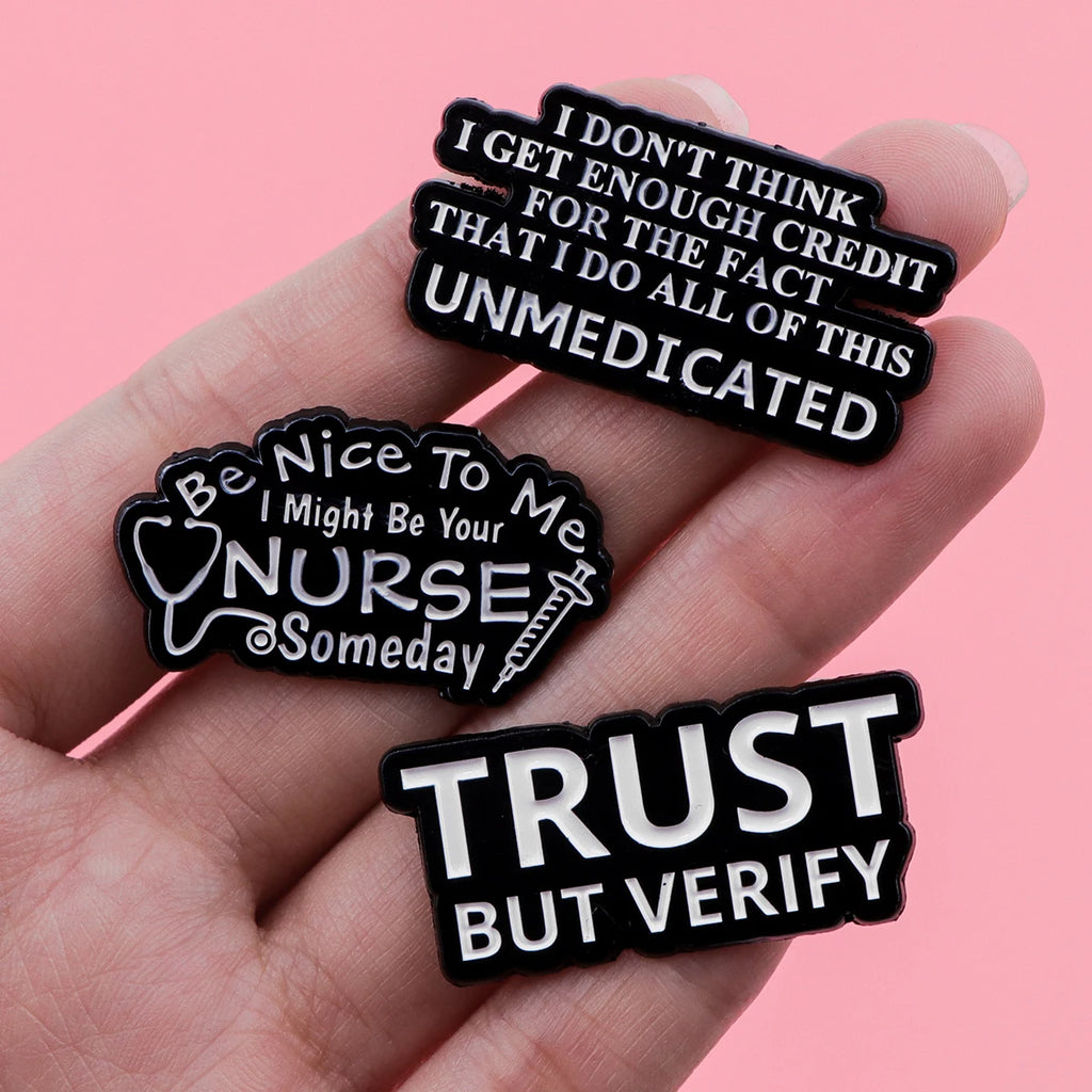 SkeleQuip: Witty Phrase Enamel Pins & Brooches