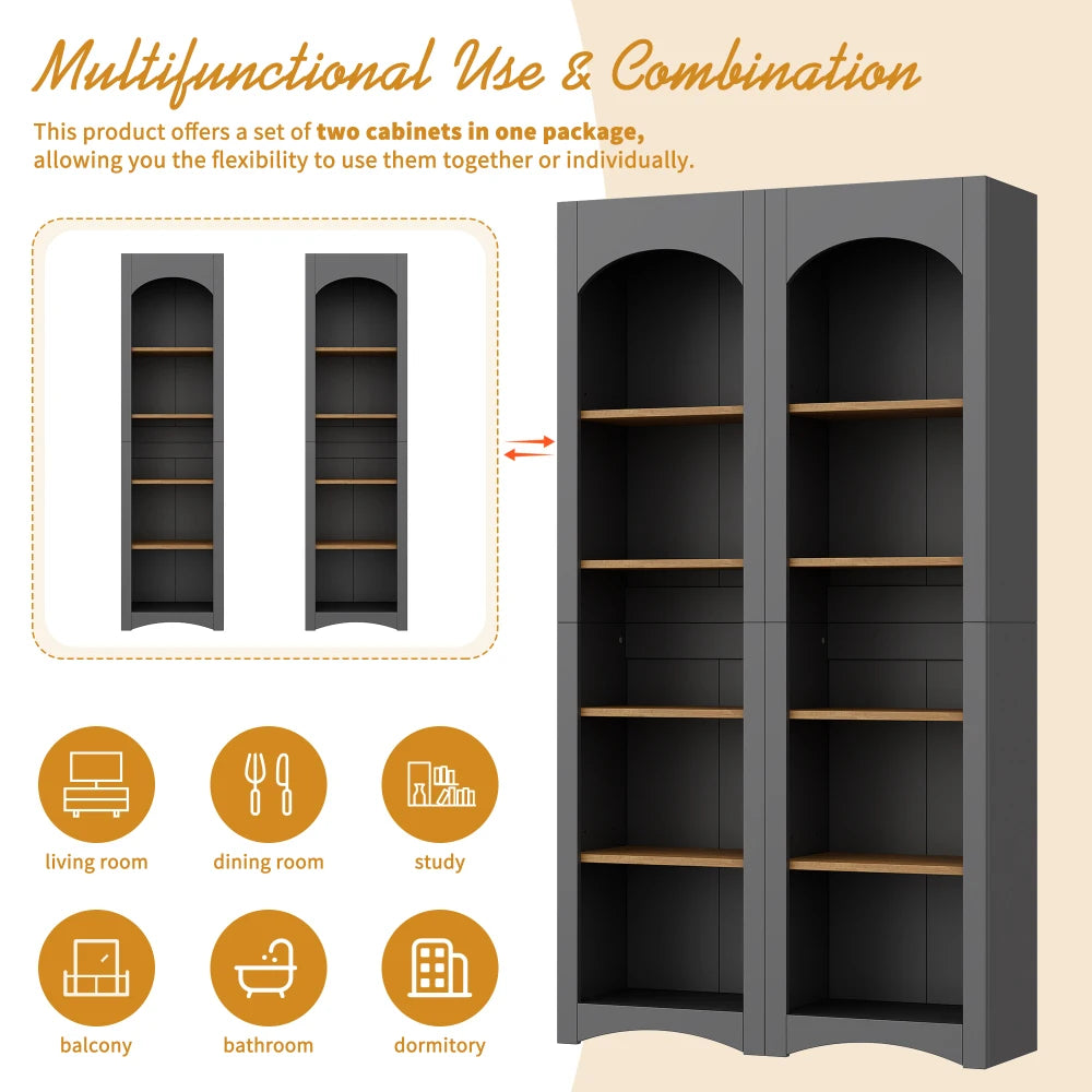 Farmhouse 5-Tier Bookshelf Set – Adjustable 72 Modern