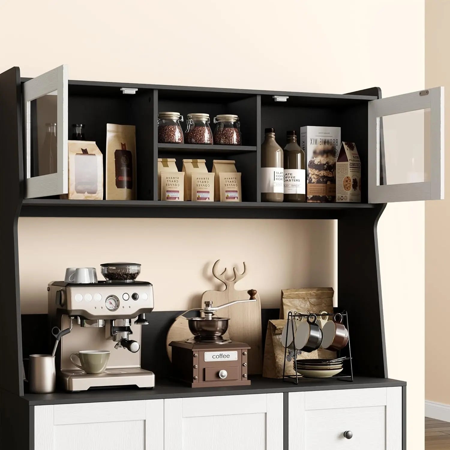 67"Tall Kitchen Pantry Cabinet Buffet Cabinet Sideboard Storage Hutch Cabinet with Drawers & Adjustable Shelves for Dining Room