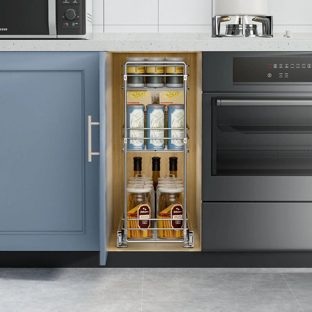 3-Tier Pull Out Cabinet Organizer for Narrow Cabinet (8.5" W X 20.5" D), Kitchen Cabinet Organizer and Storage Cabinet Pull Out