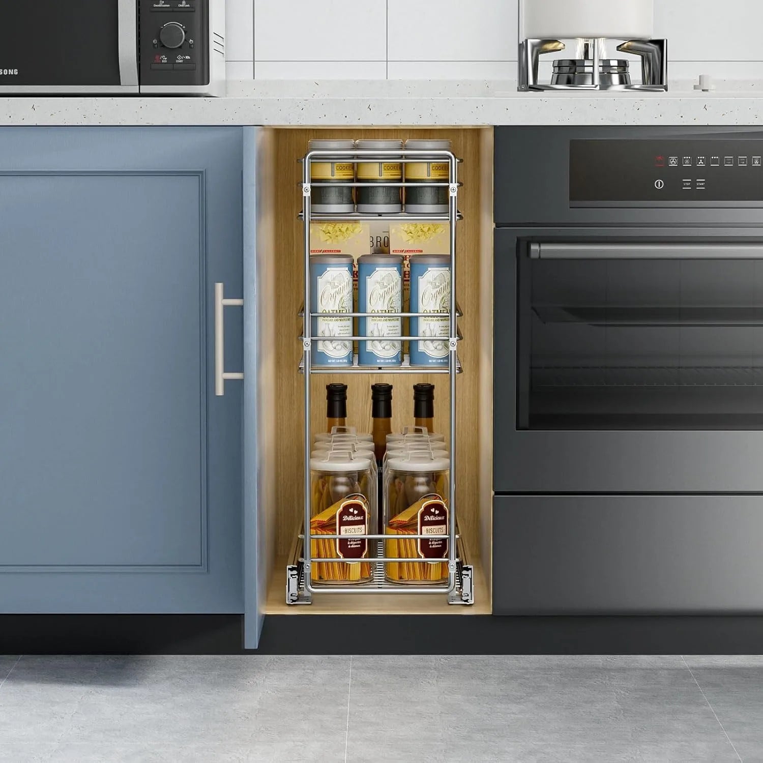 3-Tier Pull Out Cabinet Organizer for Narrow Cabinet (8.5" W X 20.5" D), Kitchen Cabinet Organizer and Storage Cabinet Pull Out