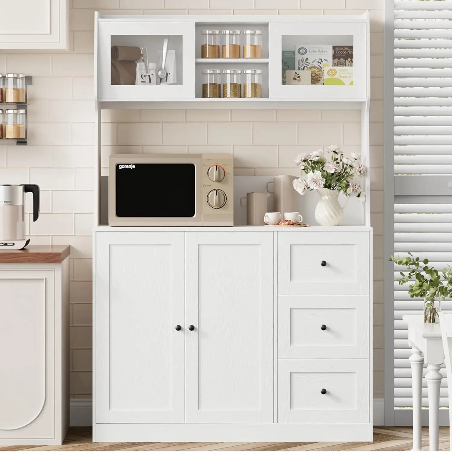 67"Tall Kitchen Pantry Cabinet Buffet Cabinet Sideboard Storage Hutch Cabinet with Drawers & Adjustable Shelves for Dining Room