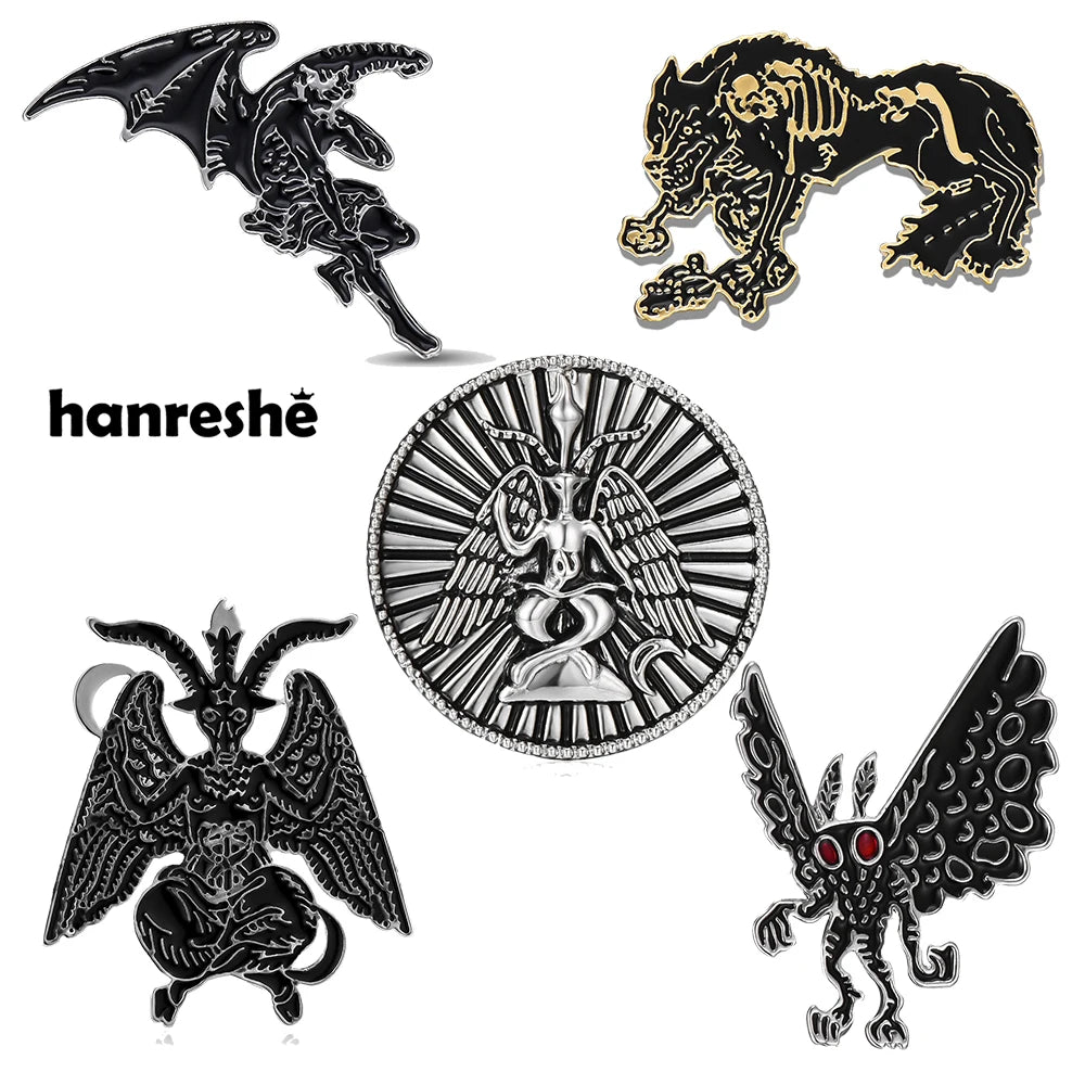 Gothic Baphomet Enamel Pin Set - Halloween Brooches