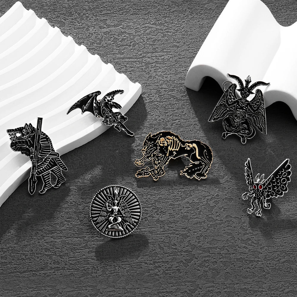 Gothic Baphomet Enamel Pin Set - Halloween Brooches