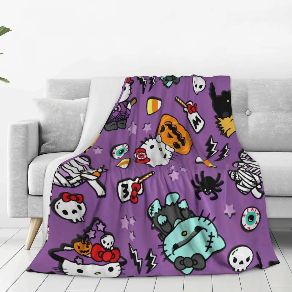 Hello Kitty Halloween Holiday 2024 Blankets Warm Fashion Plush Throw Blanket For Home Decor Camping Flannel Bedspread Bed Cover