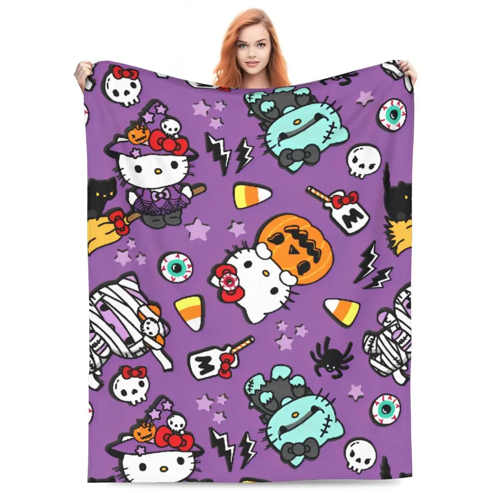 Hello Kitty Halloween Holiday 2024 Blankets Warm Fashion Plush Throw Blanket For Home Decor Camping Flannel Bedspread Bed Cover