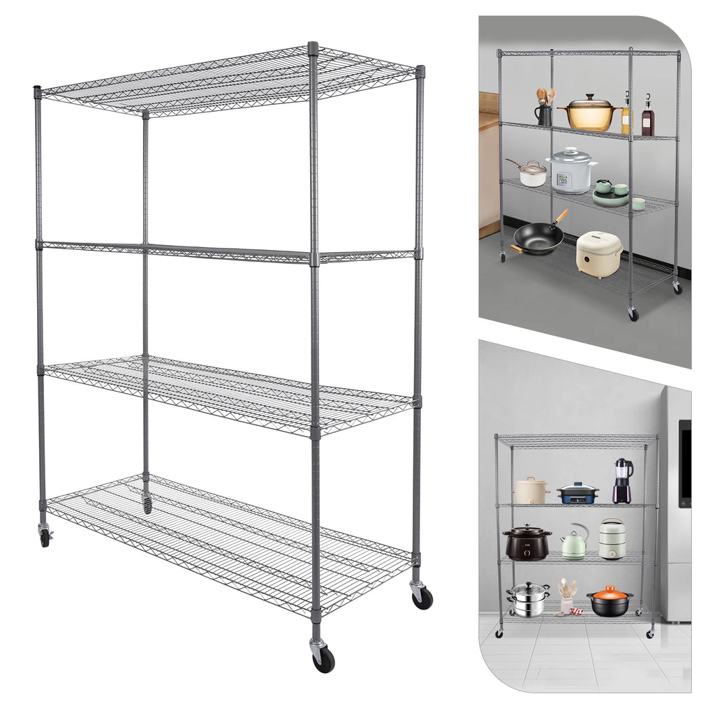 FlexiRack 4-Tier Adjustable Wire Shelf with Wheels
