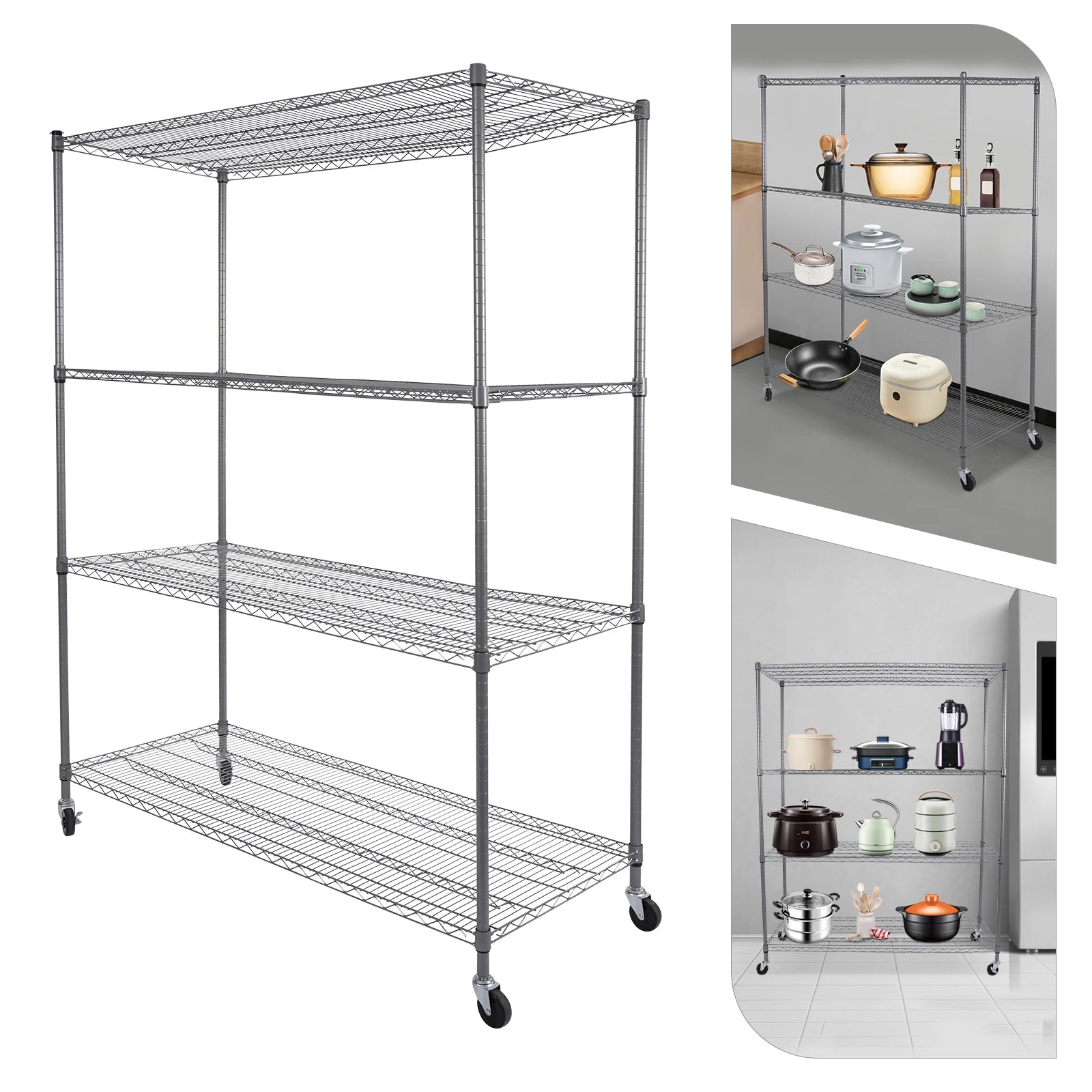 FlexiRack 4-Tier Adjustable Wire Shelf with Wheels