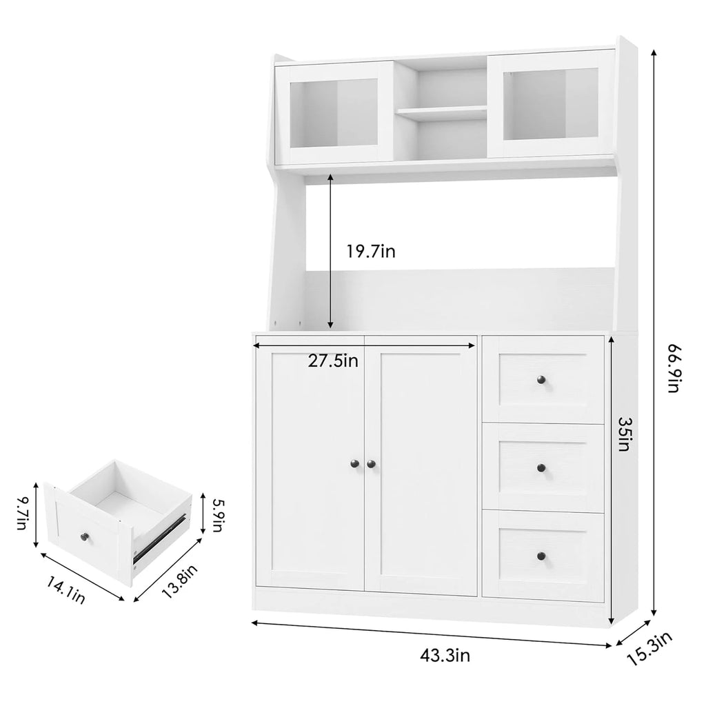 67"Tall Kitchen Pantry Cabinet Buffet Cabinet Sideboard Storage Hutch Cabinet with Drawers & Adjustable Shelves for Dining Room