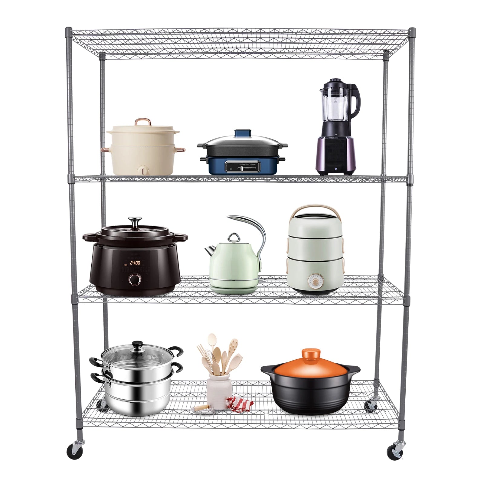 FlexiRack 4-Tier Adjustable Wire Shelf with Wheels