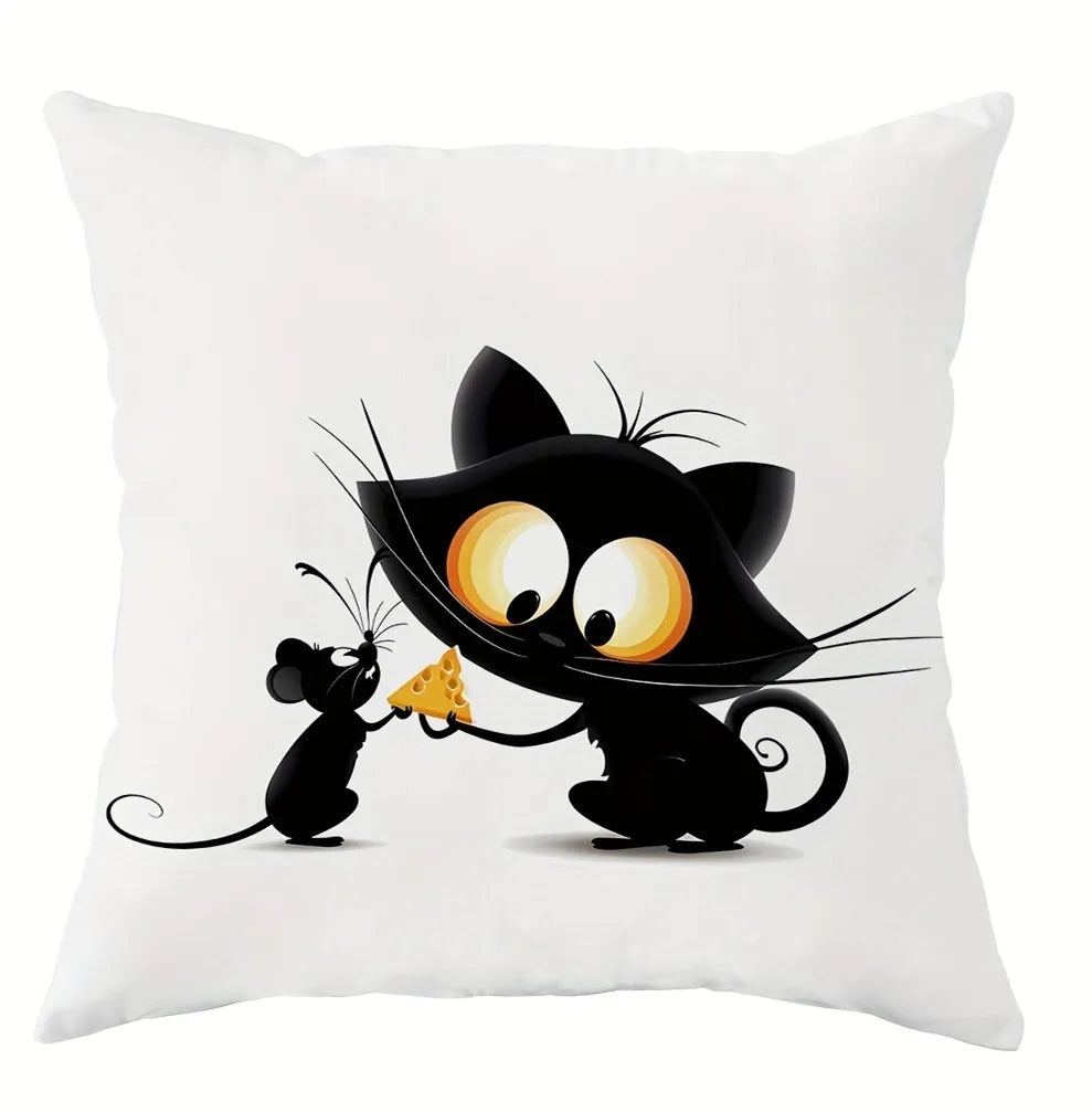 Spooky Black Cat Halloween Throw Pillow Cover