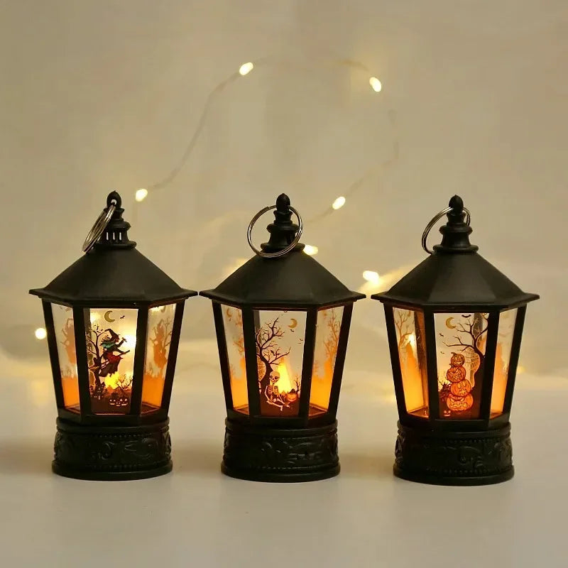 Spooky Vintage LED Witch Castle Lantern Decor