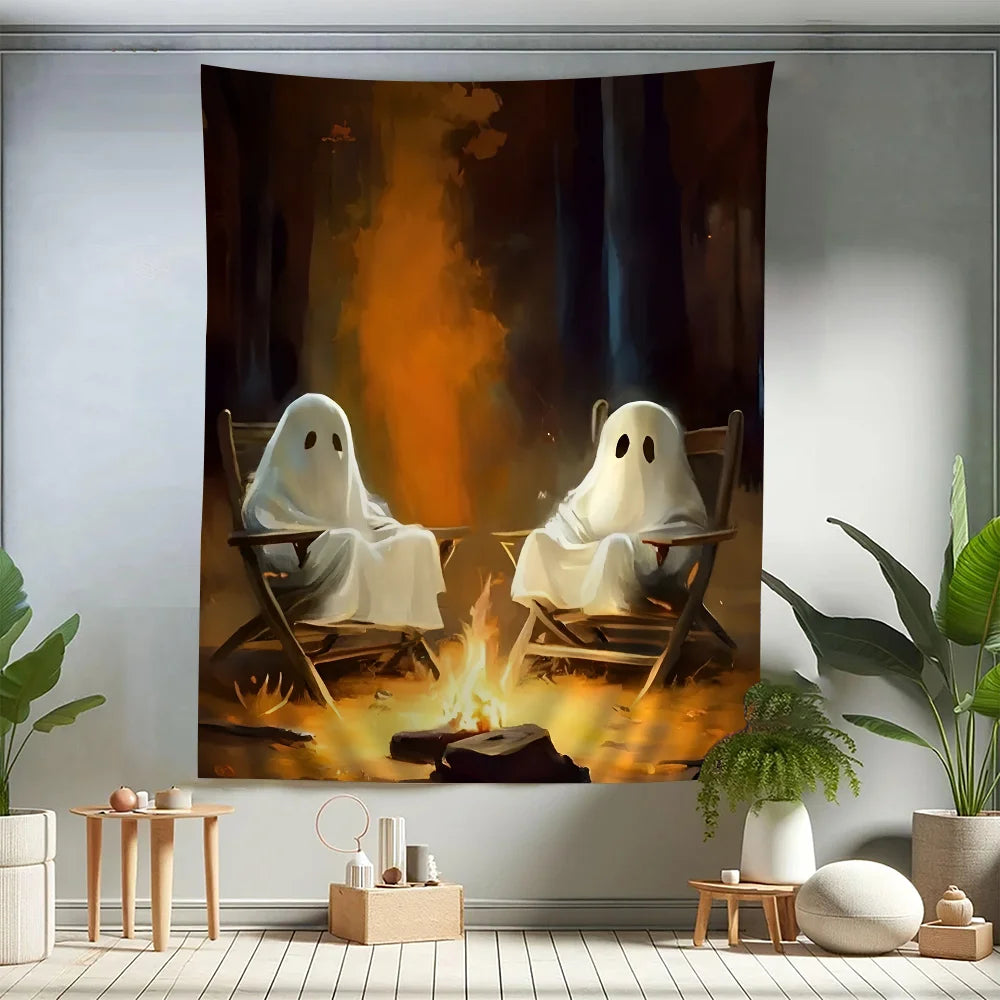 VIKAMA Spooky Castle & Cat Halloween Wall Tapestry