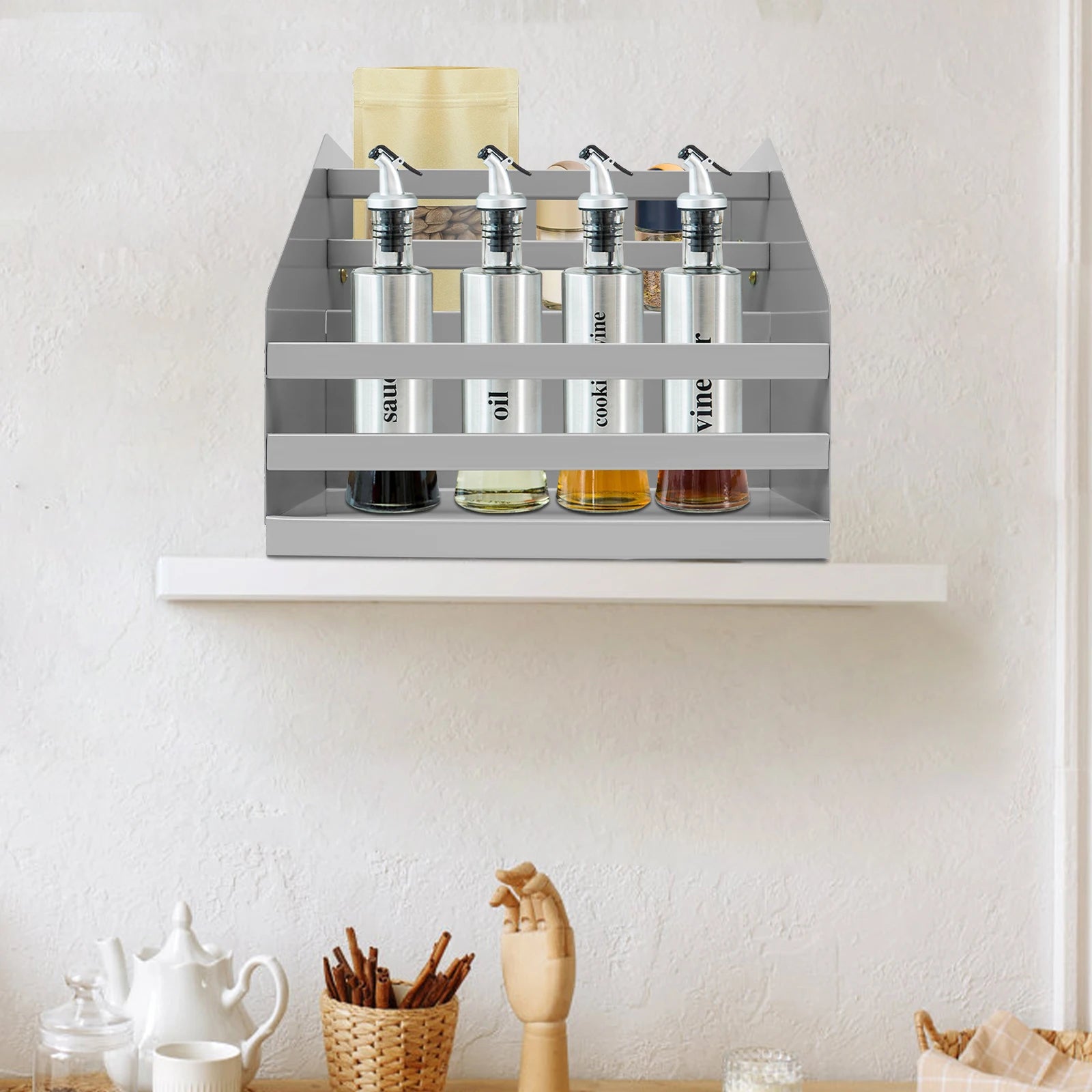 2-Tier Pull Down Shelf for Kitchen Cabinet Pull Down Organizer Pull Out Spice Rack Kitchen Seasoning Shelf