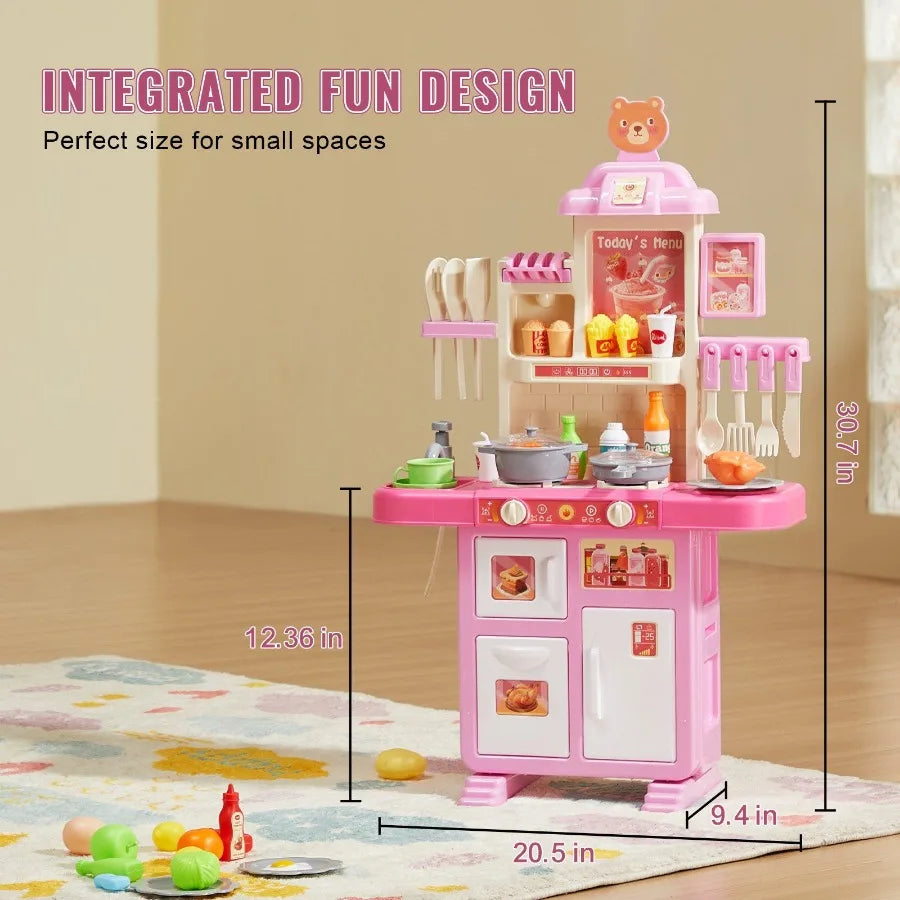 Kitchen Playset Pretend Cooking Play Toy 48 Piece Accessories Pink