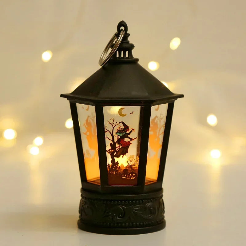 Spooky Vintage LED Witch Castle Lantern Decor
