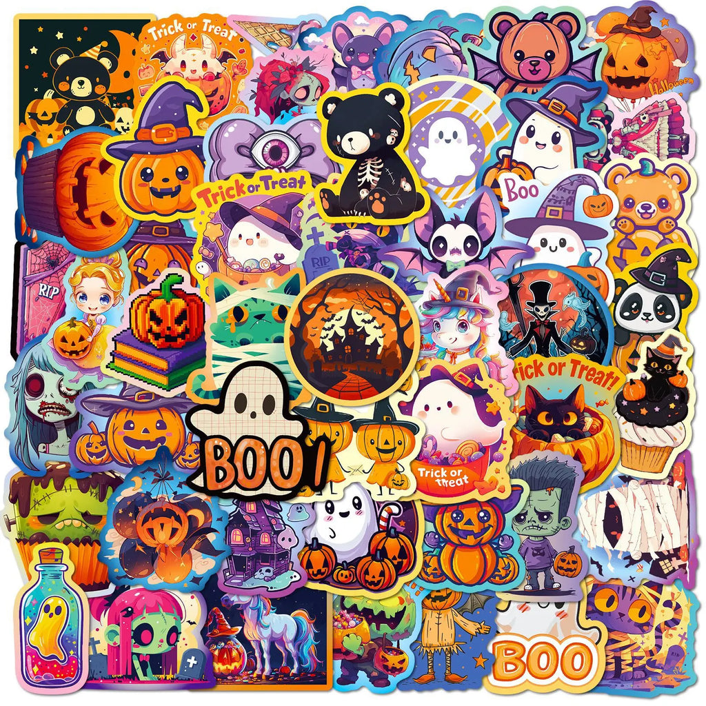 Spooky Halloween Pumpkin Bat Castle Sticker Pack (50pcs)