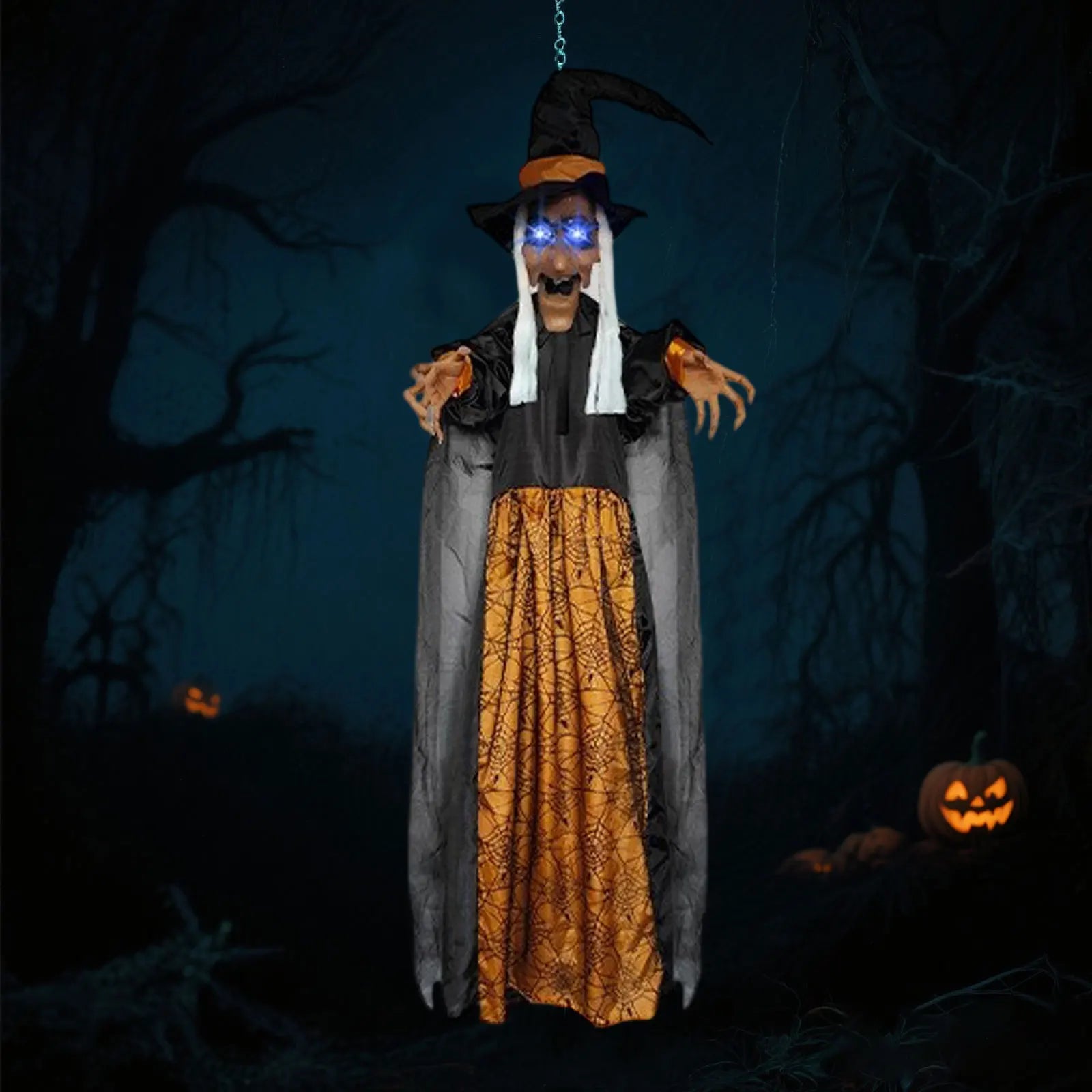 7 Styles Hot Halloween Electronic Witch Decor, Life-size Hanging Witch Halloween Decor, Scary Flying Electronic Witch For Decor