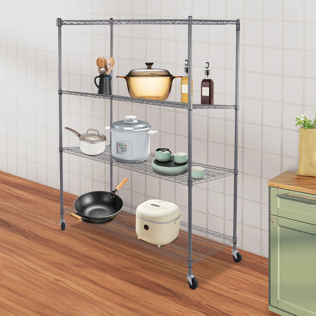FlexiRack 4-Tier Adjustable Wire Shelf with Wheels