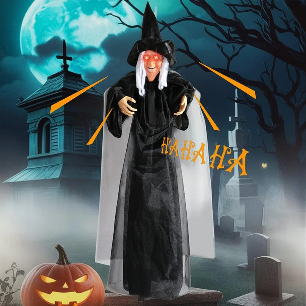 7 Styles Hot Halloween Electronic Witch Decor, Life-size Hanging Witch Halloween Decor, Scary Flying Electronic Witch For Decor