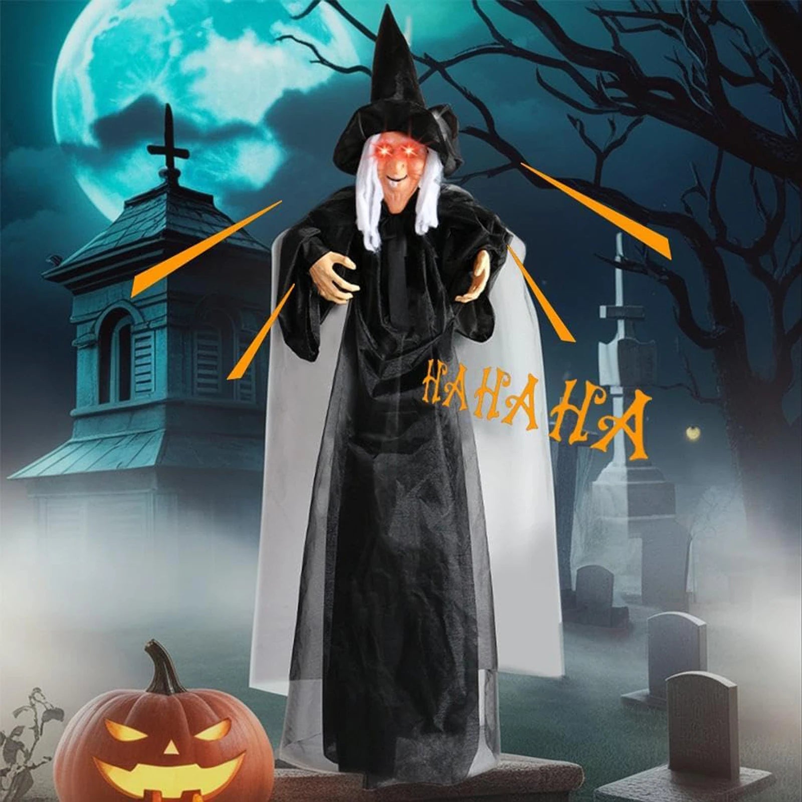 7 Styles Hot Halloween Electronic Witch Decor, Life-size Hanging Witch Halloween Decor, Scary Flying Electronic Witch For Decor