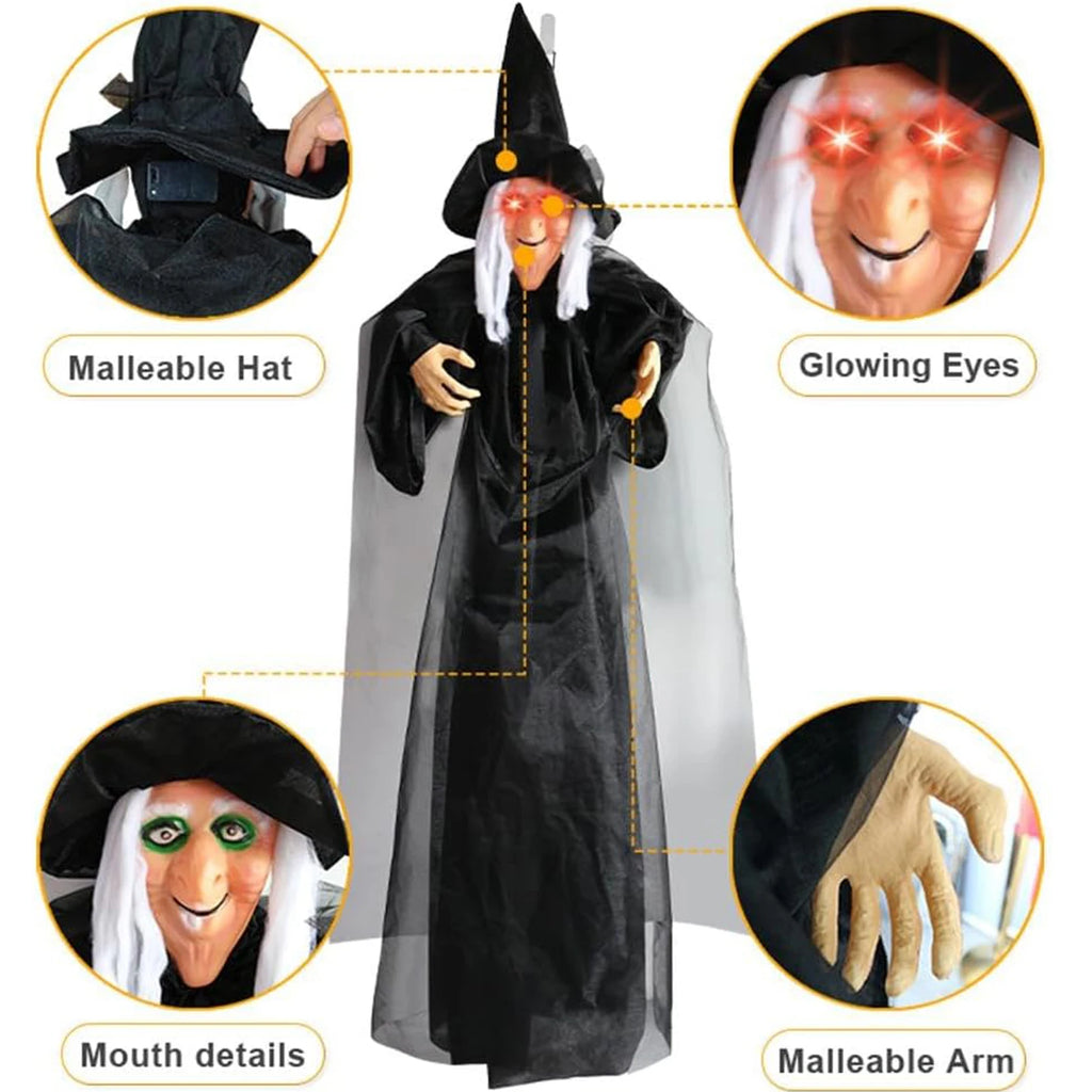 7 Styles Hot Halloween Electronic Witch Decor, Life-size Hanging Witch Halloween Decor, Scary Flying Electronic Witch For Decor