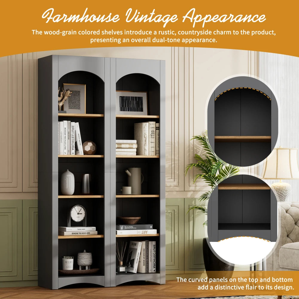 Farmhouse 5-Tier Bookshelf Set – Adjustable 72 Modern
