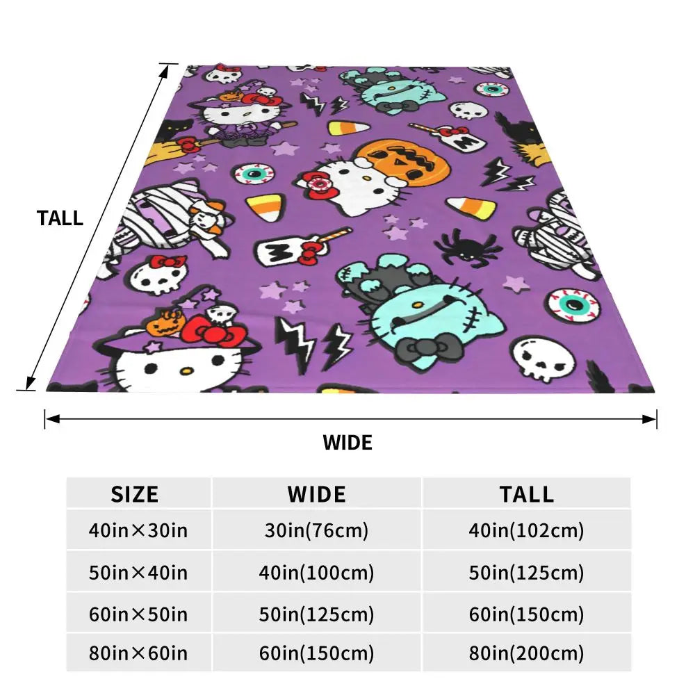 Hello Kitty Halloween Holiday 2024 Blankets Warm Fashion Plush Throw Blanket For Home Decor Camping Flannel Bedspread Bed Cover