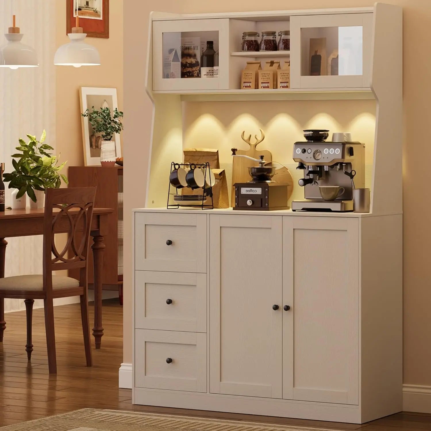 67"Tall Kitchen Pantry Cabinet Buffet Cabinet Sideboard Storage Hutch Cabinet with Drawers & Adjustable Shelves for Dining Room
