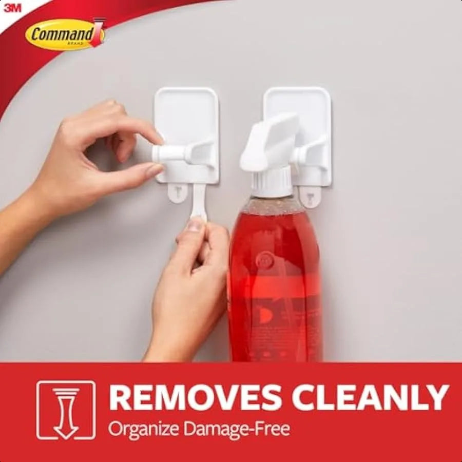 Spray Bottle Hangers Holds up to 32 fl oz 2 Hangers with 4 Strips Damage Free Spray Bottle Holder Wall Mount to Cabinet Kitchen