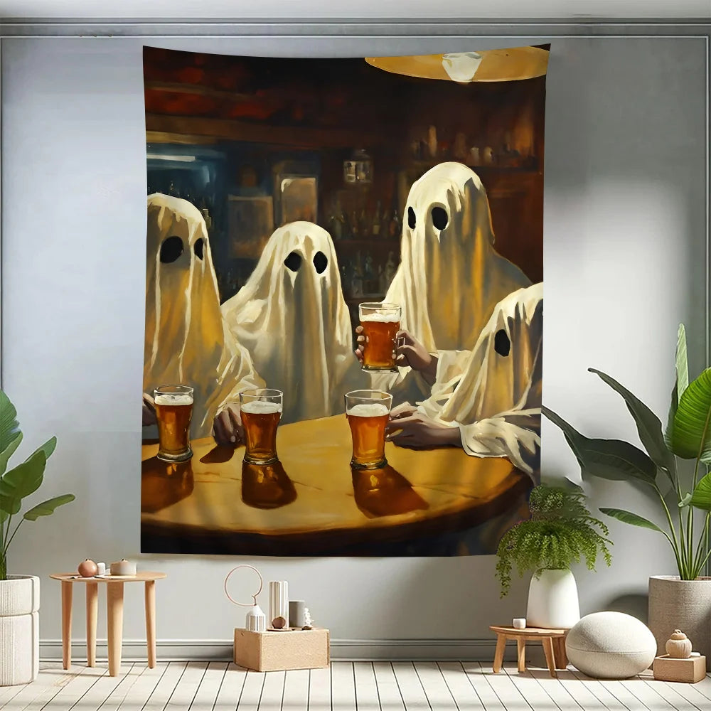 VIKAMA Spooky Castle & Cat Halloween Wall Tapestry