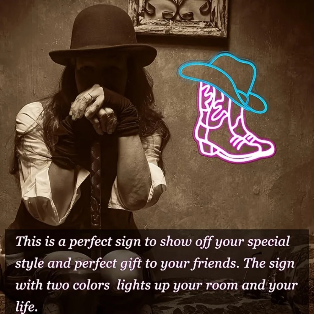 Neon Cowboy Boots & Hats LED Party Wall Sign Décor