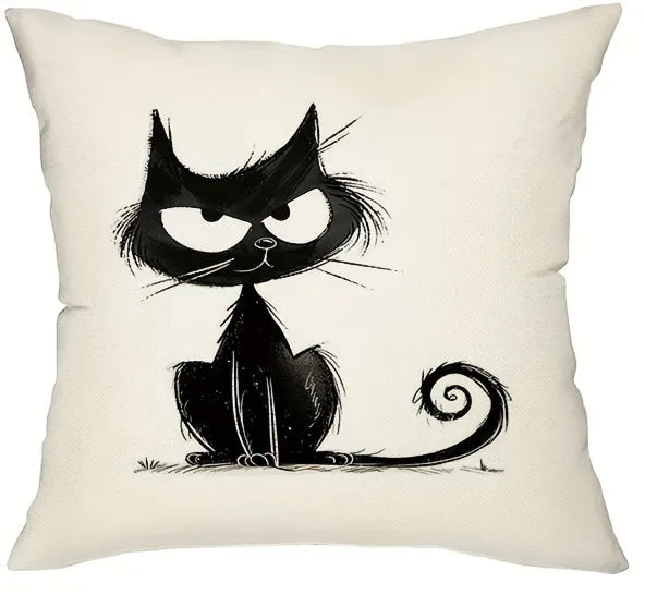 Spooky Black Cat Halloween Throw Pillow Cover