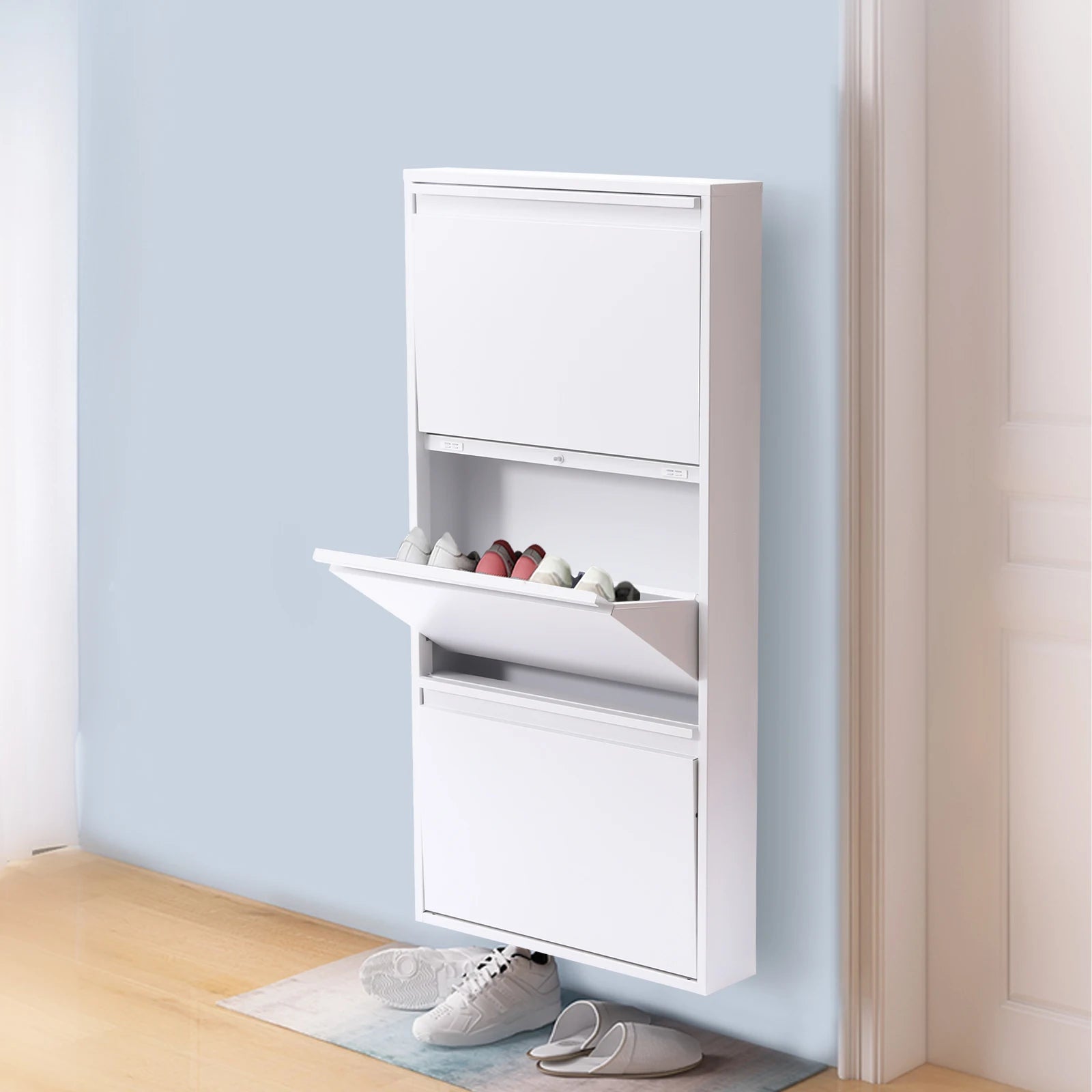 TriFlip Quiet-Close Shoe Cabinet – Wall/Floor Metal Rack