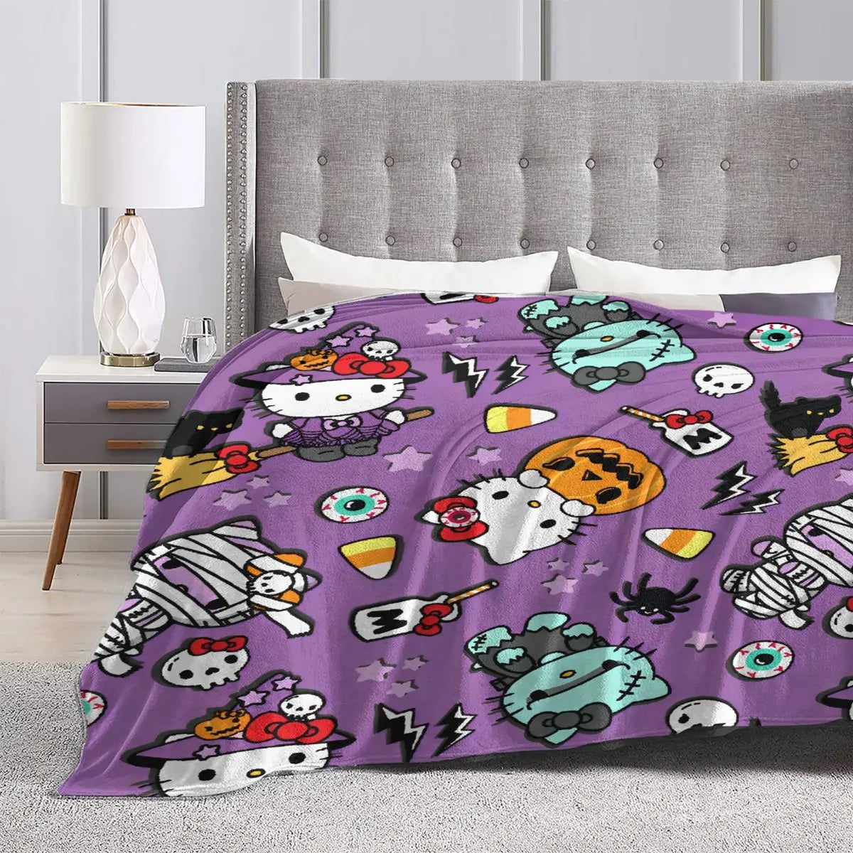Hello Kitty Halloween Holiday 2024 Blankets Warm Fashion Plush Throw Blanket For Home Decor Camping Flannel Bedspread Bed Cover