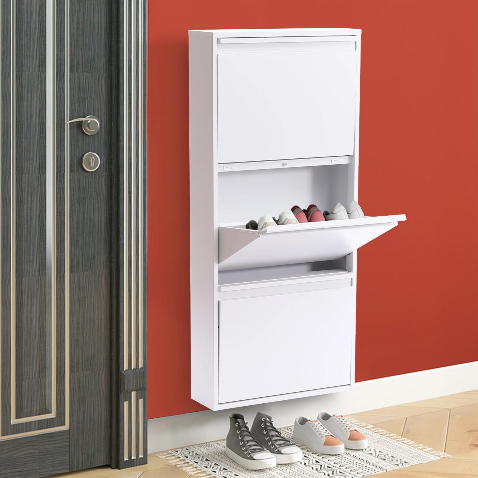 TriFlip Quiet-Close Shoe Cabinet – Wall/Floor Metal Rack