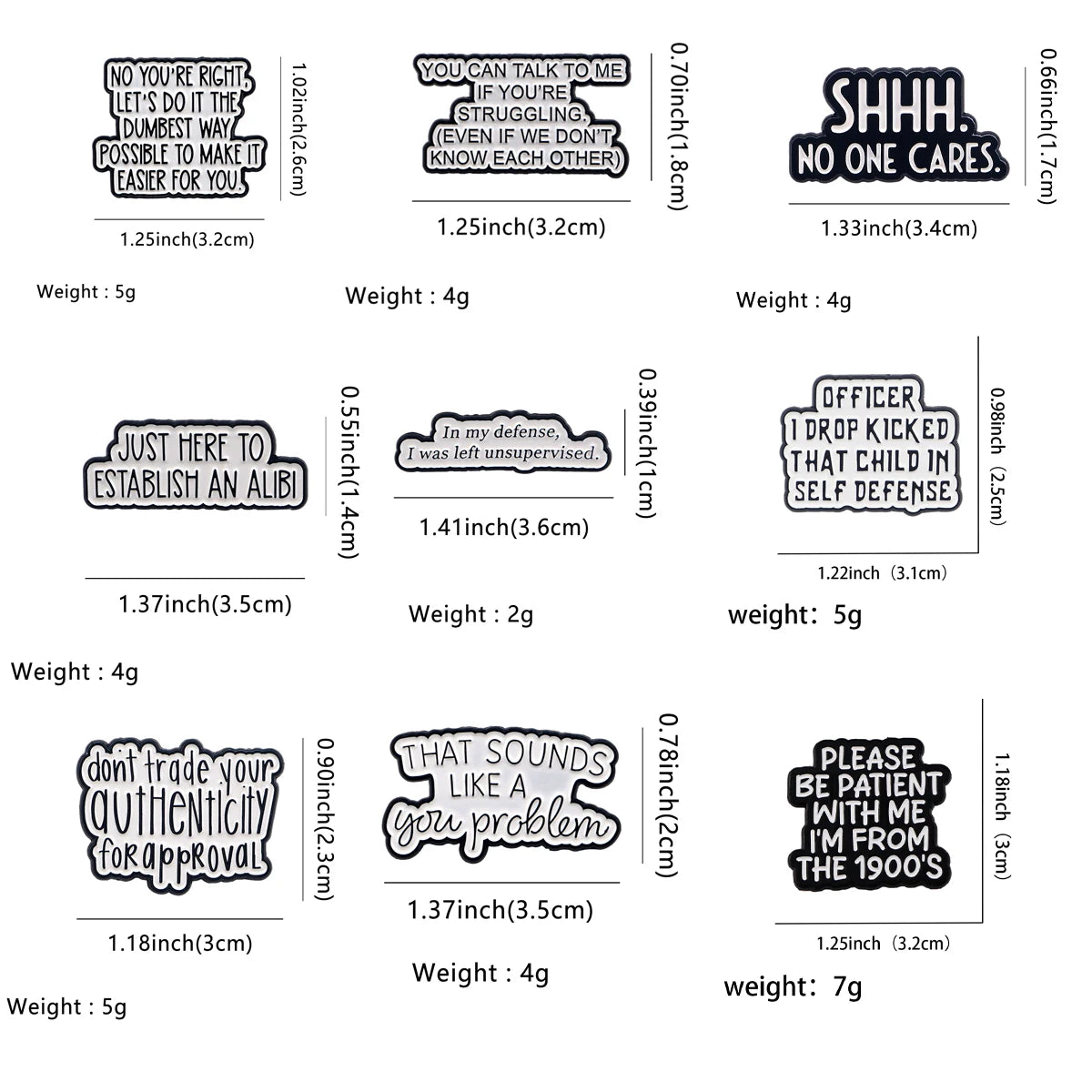 PhrasePins: Cartoon Quote Enamel Brooches & Backpack Badges