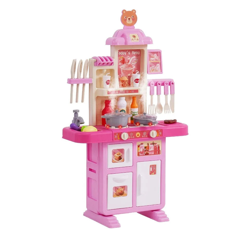 Kitchen Playset Pretend Cooking Play Toy 48 Piece Accessories Pink