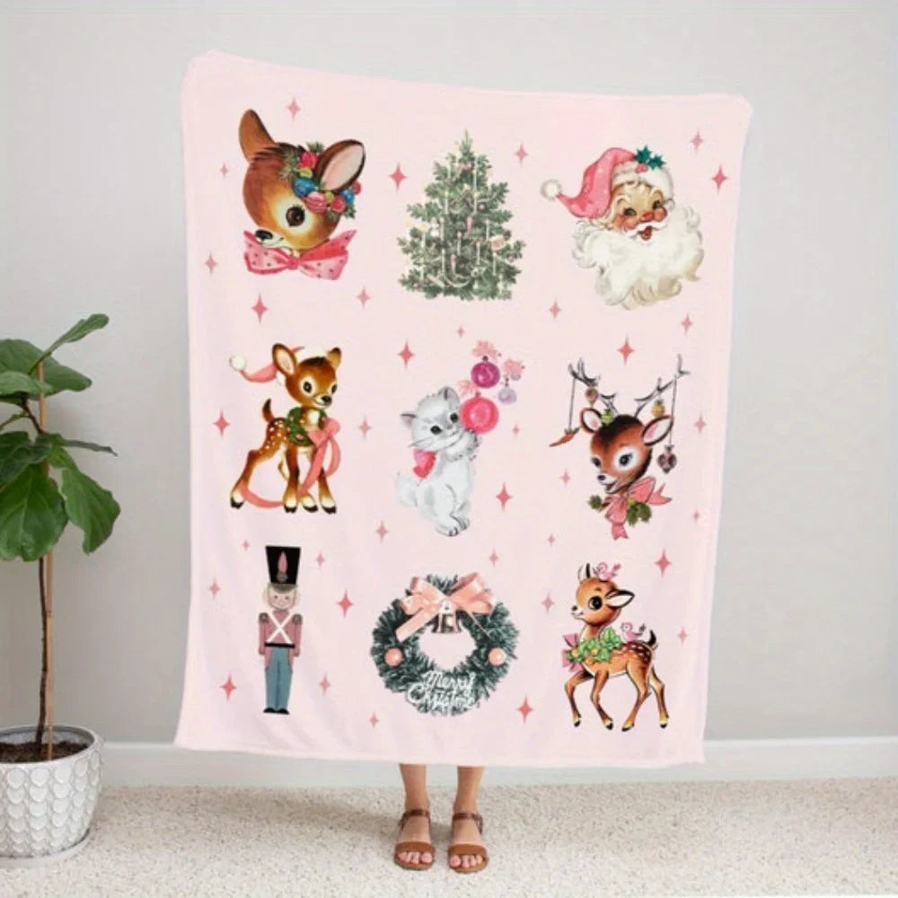 Cozy Reindeer & Friends Holiday Flannel Throw